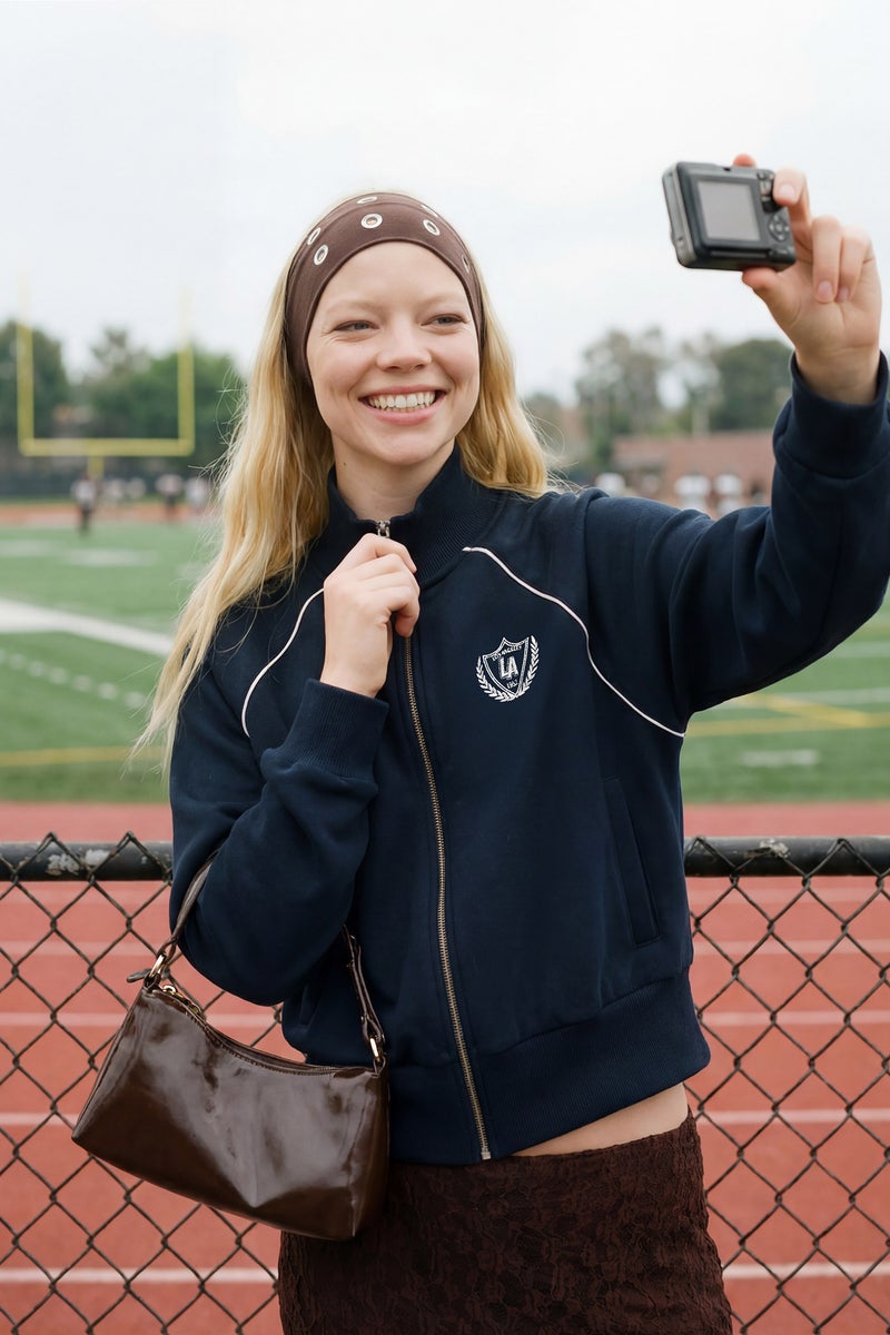 DeFacto Blue Woman Loose Fit Half Turtleneck Thick Fabric Zip-Up Sweatshirt Casual - Image 1